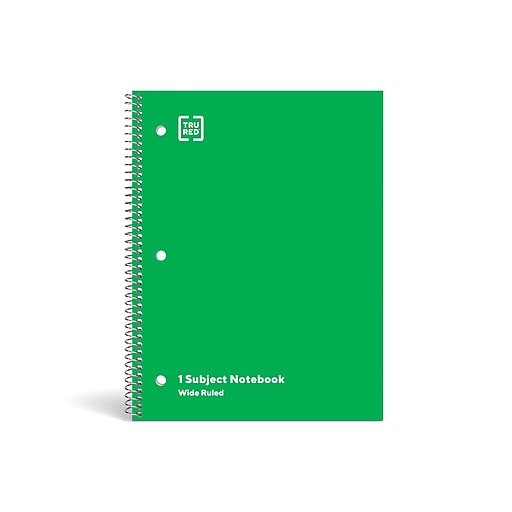 TRU RED™ 1-Subject Notebook, 8" x 10.5", Wide Ruled, 70 Sheets, Green (TR24006)