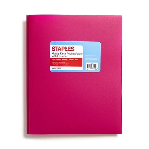Staples 2Pocket Portfolio with Fastener, Pink (55480) at Staples
