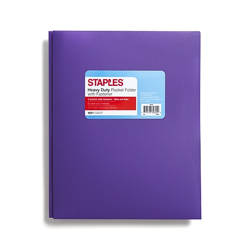 Staples 2Pocket Poly Portfolio w/ Fastener, Purple (55479) at Staples