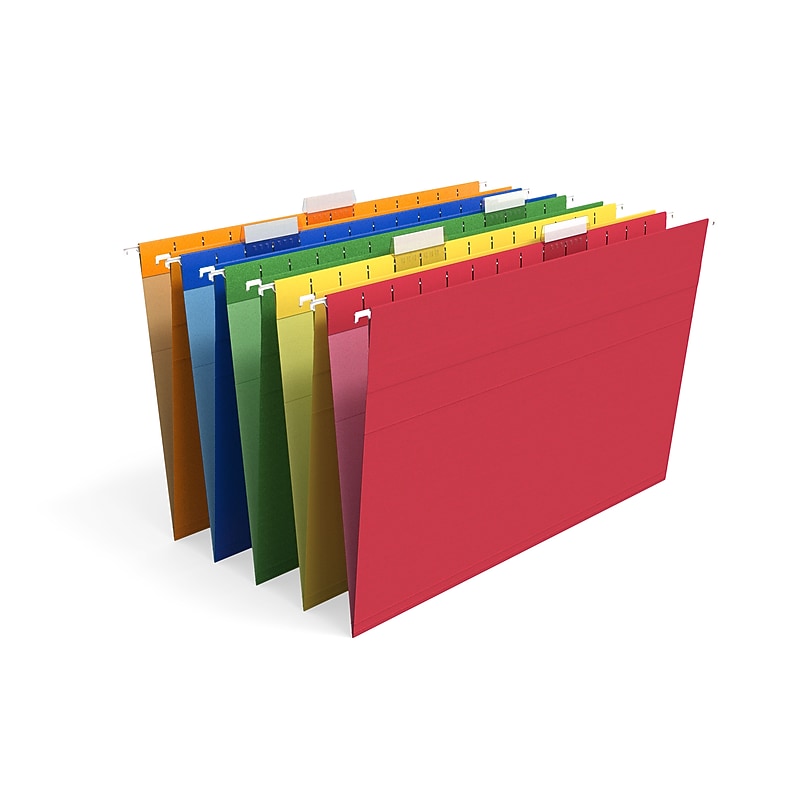 Staples Heavy Duty Hanging File Folders, 1/5-Cut Tab, Legal Size, Assorted Colors, 25/Box (345001) image 1