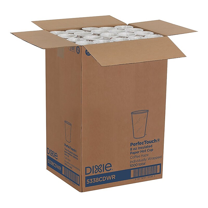 Dixie PerfecTouch Individually Wrapped Insulated Paper Hot Cup, 8 Oz., Coffee Haze, 1000/Carton (5342CDWR) image 1