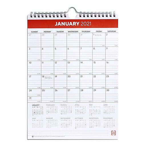 2021 Tru Red 11 X 8 Wall Calendar Black Red White Tr53922 21 Staples
