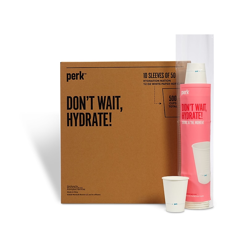 Perk™ Paper Hot Cups, 12 oz., White, 50/Sleeve, 10 Sleeves/Carton (PK59144CT) image 1
