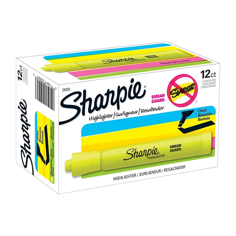Sharpie Tank Highlighter, Chisel Tip, Fluorescent Yellow, Dozen (25025) image 1