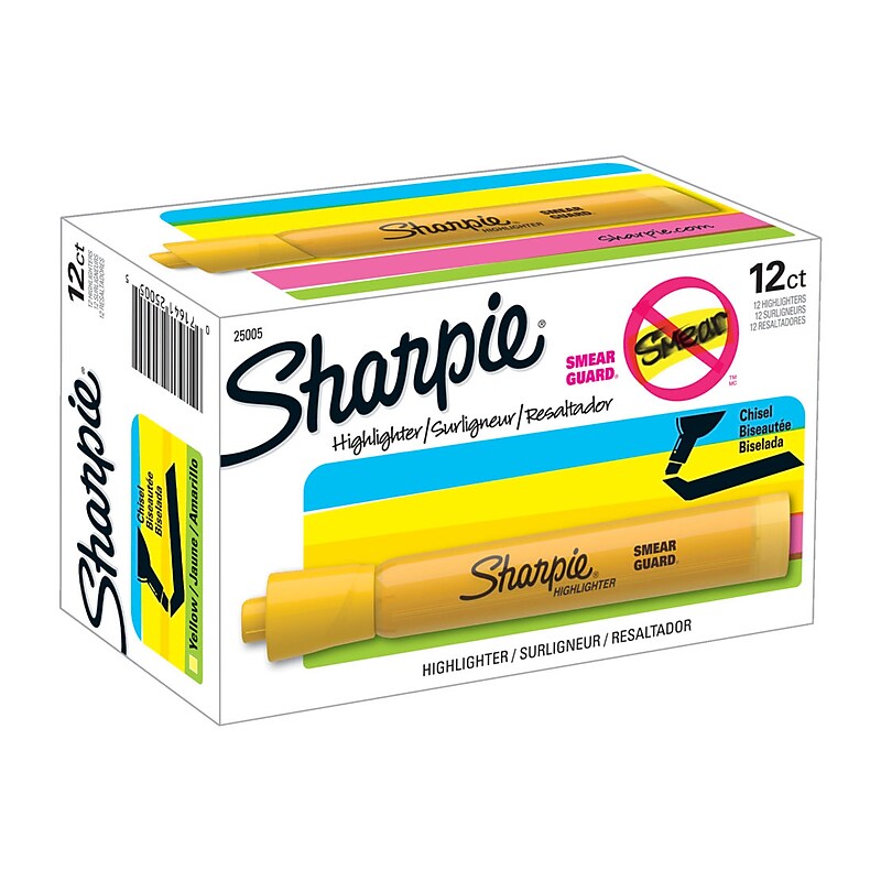 Sharpie Tank Highlighter, Chisel Tip, Yellow, Dozen (25005) image 1