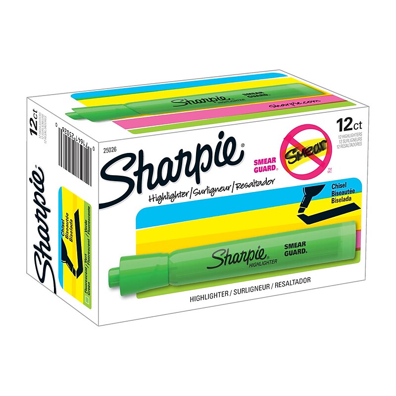 Sharpie Tank Highlighter, Chisel Tip, Fluorescent Green, Dozen (25026) image 1