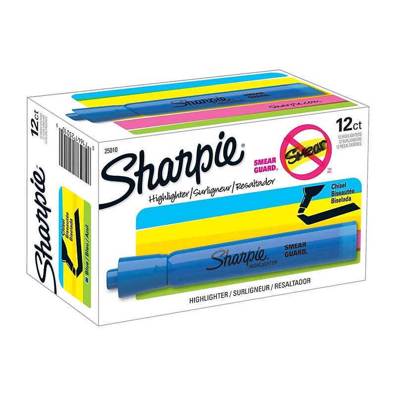 Sharpie Tank Highlighter, Chisel Tip, Fluorescent Blue, Dozen (25010) image 1