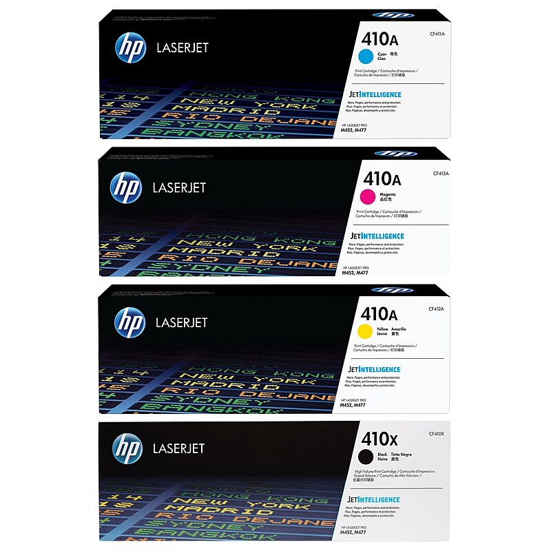 HP410 Black High Yield and Cyan/Magenta/Yellow Standard Yield Toner Cartridge, 4/Pack image 1