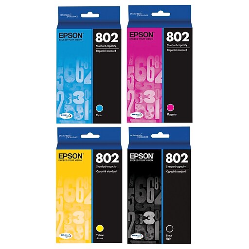 Epson 802 Black/Color Ink Cartridges, Standard, 4/Pack (T802120VB) at