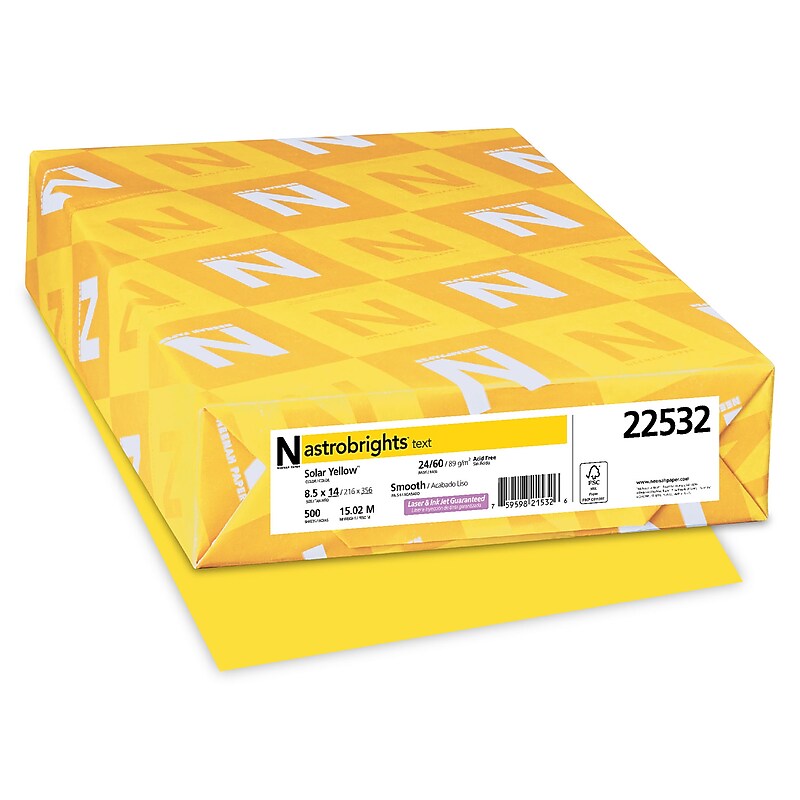 Astrobrights Colored Paper, 24 lbs., 8.5" x 14", Solar Yellow, 500 Sheets/Ream (22532) image 1