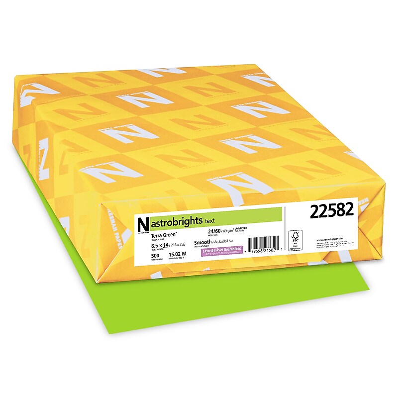 Astrobrights Colored Paper, 24 lbs., 8.5" x 14", Terra Green, 500 Sheets/Ream (22582) image 1