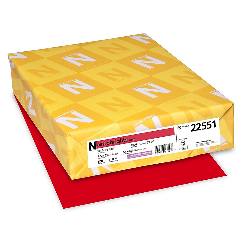 Astrobrights Colored Paper, 24 lbs., 8.5" x 11", Re-Entry Red, 500 Sheets/Ream (22551) image 1