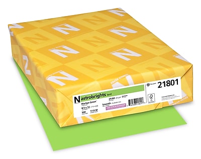 Astrobrights Colored Paper, 24 lbs., 8.5" x 11", Martian Green, 500 Sheets/Ream (21801)
