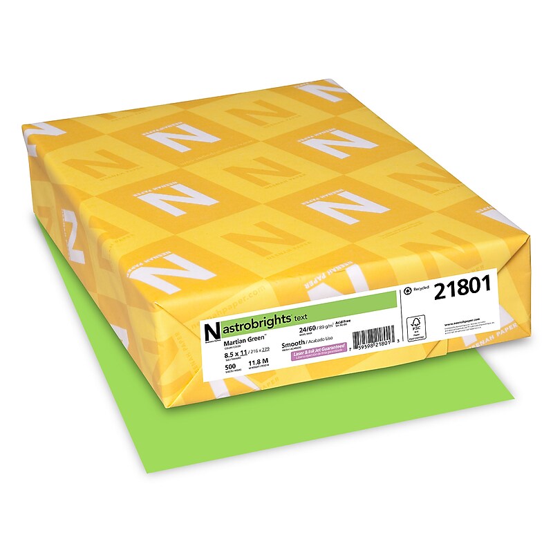 Astrobrights Colored Paper, 24 lbs., 8.5" x 11", Martian Green, 500 Sheets/Ream (21801) image 1