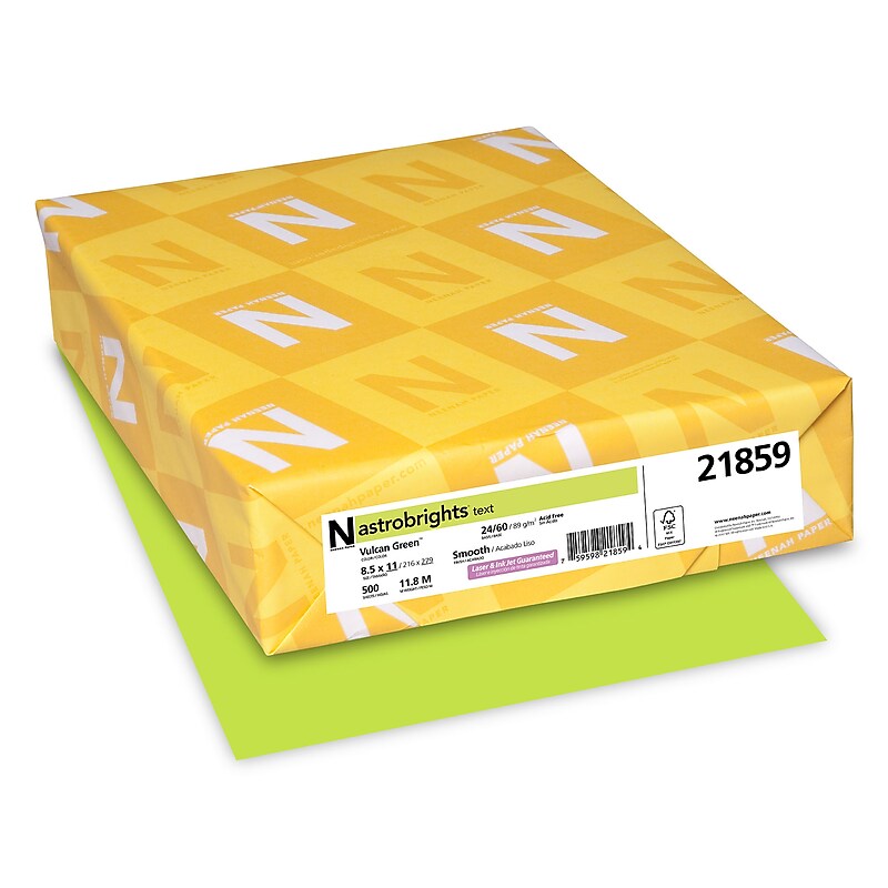 Astrobrights Colored Paper, 24 lbs., 8.5" x 11", Vulcan Green, 500 Sheets/Ream (21859/22379) image 1