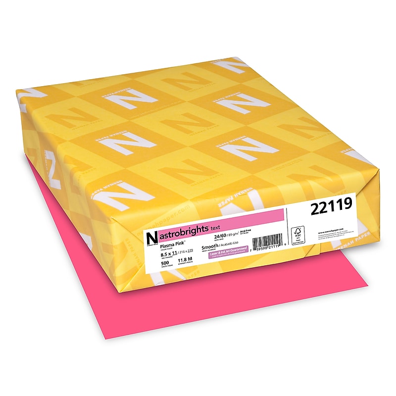 Astrobrights Colored Paper, 24 lbs., 8.5" x 11", Plasma Pink, 500 Sheets/Ream (22119) image 1