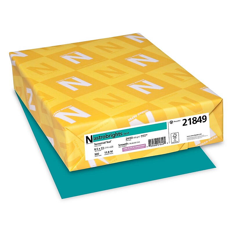 Astrobrights Colored Paper, 24 lbs., 8.5" x 11", Terrestrial Teal, 500 Sheets/Ream (21849/22479) image 1