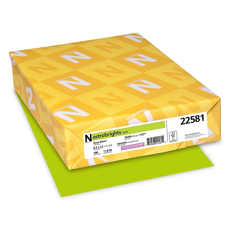 Astrobrights Colored Paper, 24 lbs., 8.5" x 11", Terra Green, 500 Sheets/Ream (22581/21588) image 1