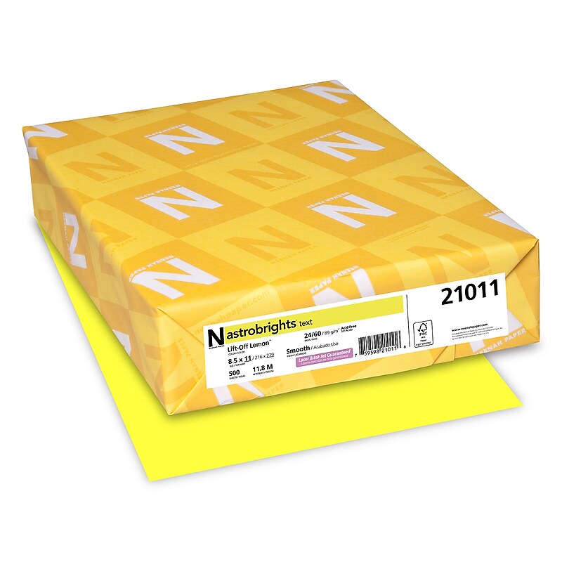 Astrobrights Colored Paper, 24 lbs., 8.5" x 11", Lift-Off Lemon, 500 Sheets/Ream (21011) image 1