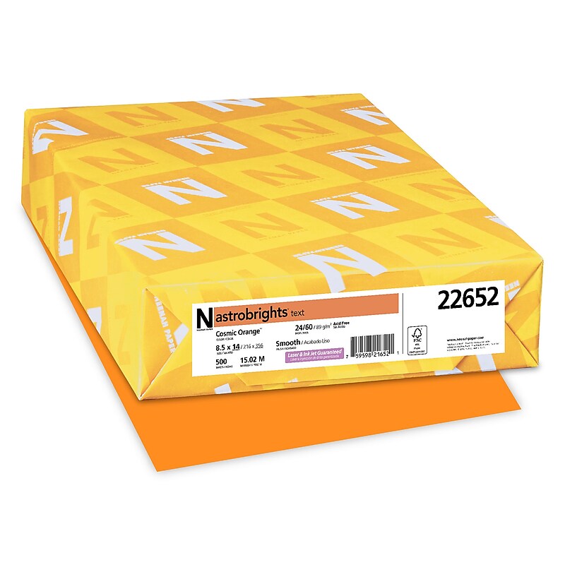 Astrobrights Colored Paper, 24 lbs., 8.5" x 14", Cosmic Orange, 500 Sheets/Ream (22652) image 1