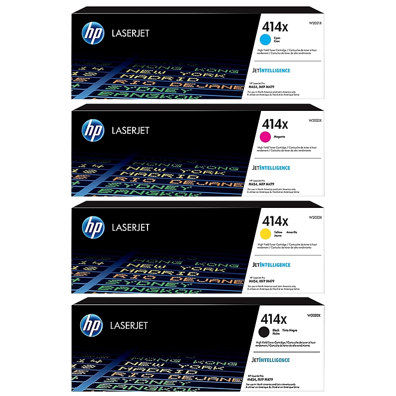 HP 414X Black/Cyan/Magenta/Yellow High Yield Toner Cartridge, 4/Pack (CF202X-VB) image 1