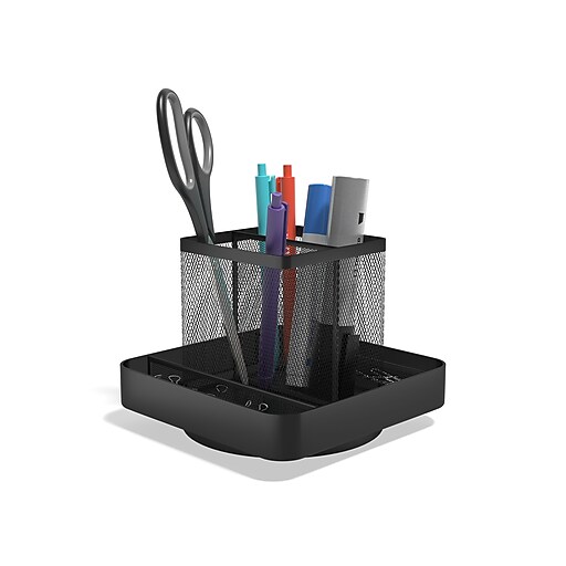 TRU RED™ 6 Compartment Wire Mesh Rotating Organizer, Matte Black