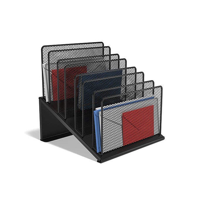 TRU RED™ 7-Compartment Metal Mesh File Organizer, Matte Black