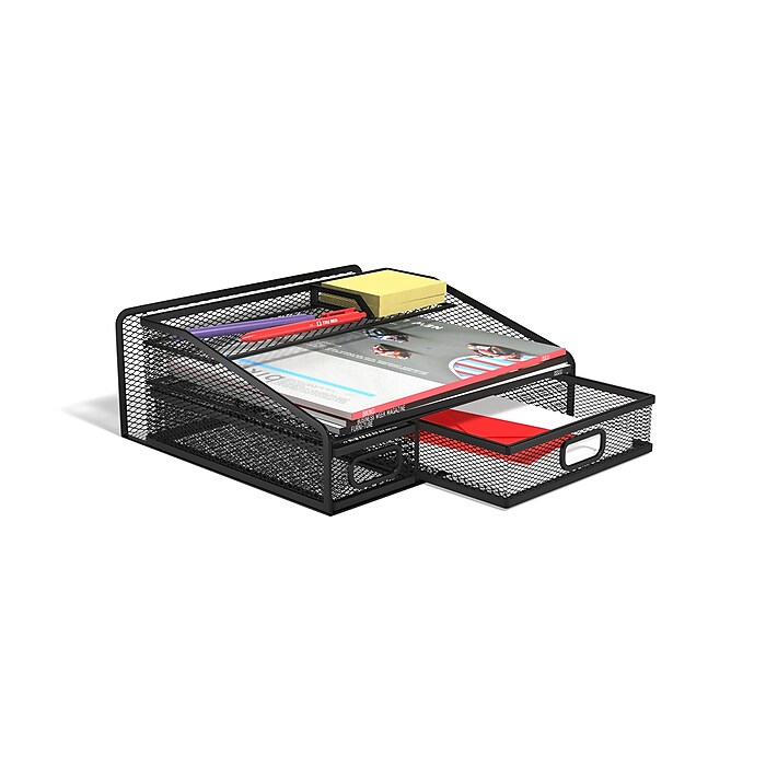 TRU RED™ 6-Compartment Wire Mesh Accessory Holder, Matte Black