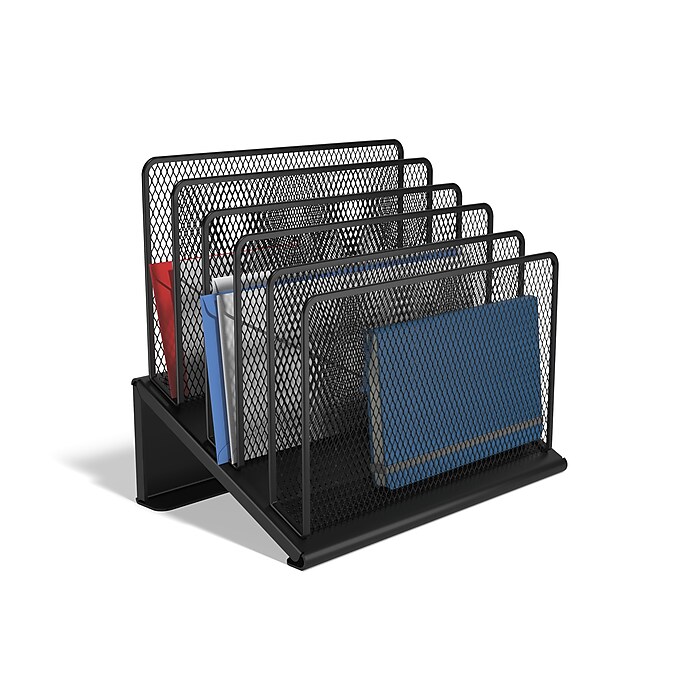 TRU RED™ 5-Compartment Metal Mesh File Organizer, Matte Black