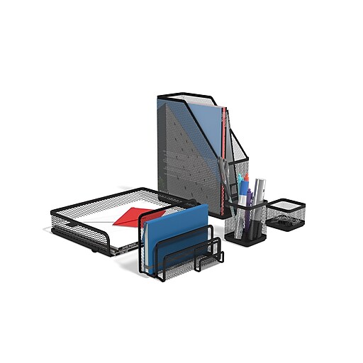 TRU RED™ 5 Piece Wire Mesh Organizer Set, Matte Black (TR57540) Staples