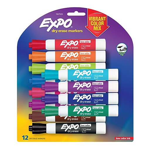 Expo Dry Erase Markers, Chisel Tip, Assorted, 12/Pack (1927525) Staples
