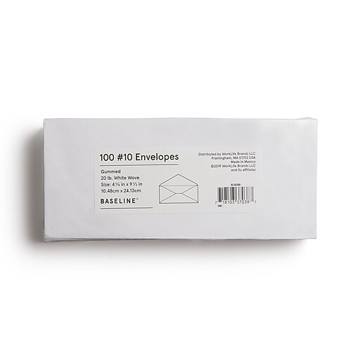 Baseline Gummed 10 Business Envelopes, White, 100/Pack Staples