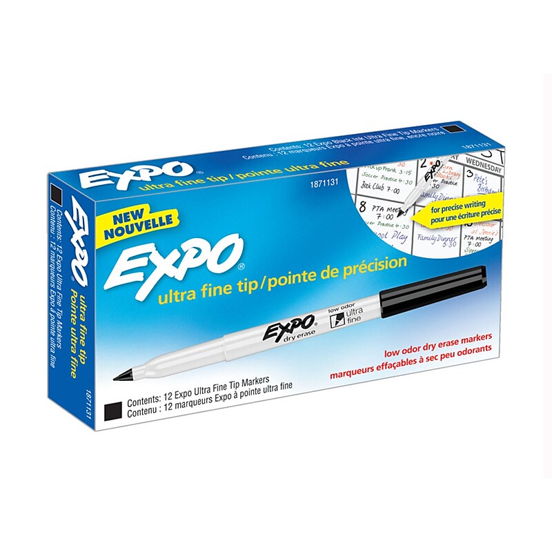 Expo Dry Erase Markers, Ultra Fine Tip, Black, 12/Pack (1871131) image 1