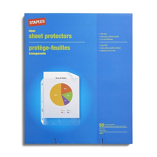 Staples Nonstick MediumWeight 2.4 mil TopLoading Sheet Protectors, Clear, 8 1/2" x 11", 50 CT