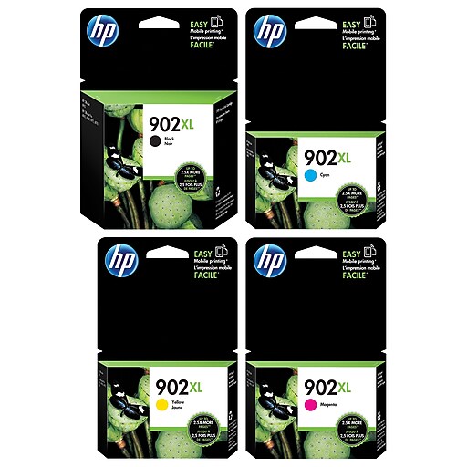 HP 902 XL Black/XL Cyan, Magenta, Yellow High Yield Ink Cartridges, 4