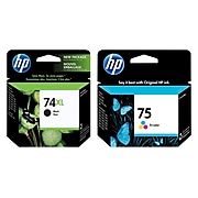 HP 74/75 Black Standard Yield and Tri-Color Extra High Yield Ink Cartridge, 2/Pack (CZ139FN-VB)