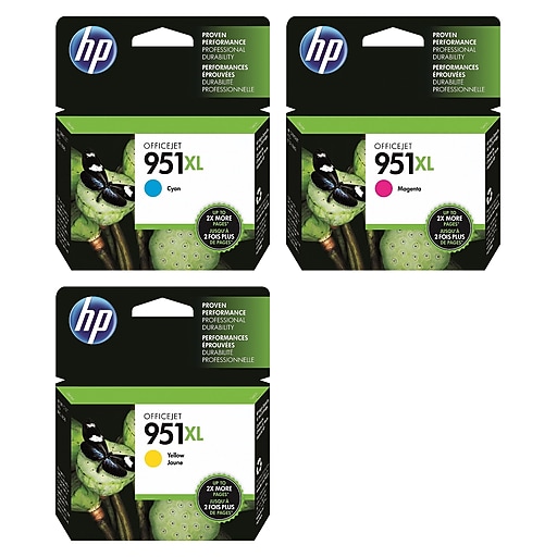 HP 951XL Cyan/Magenta/Yellow High Yield Ink Cartridge, 3/Pack