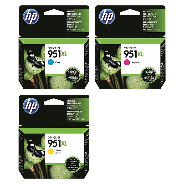 HP 951XL Cyan/Magenta/Yellow High Yield Ink Cartridge, 3/Pack