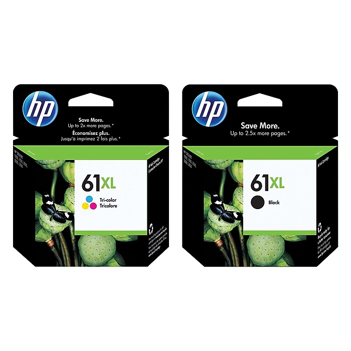 HP 61XL Black/Tri-Color High Yield Ink Cartridge, 2/Pack