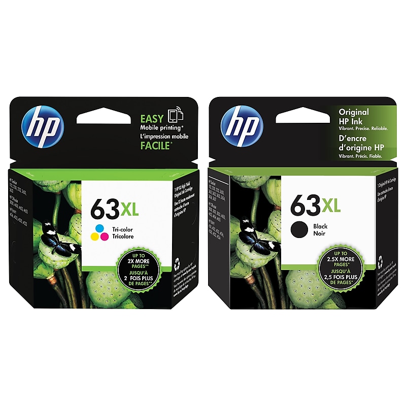 HP 63XL Black/Tri-Color High Yield Ink Cartridge, 2/Pack (LOR46ANXL-VB) image 1