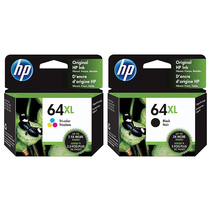 HP 64XL Black/Tri-Color High Yield Ink Cartridge, 2/Pack (X4D92ANXL-VB) image 1