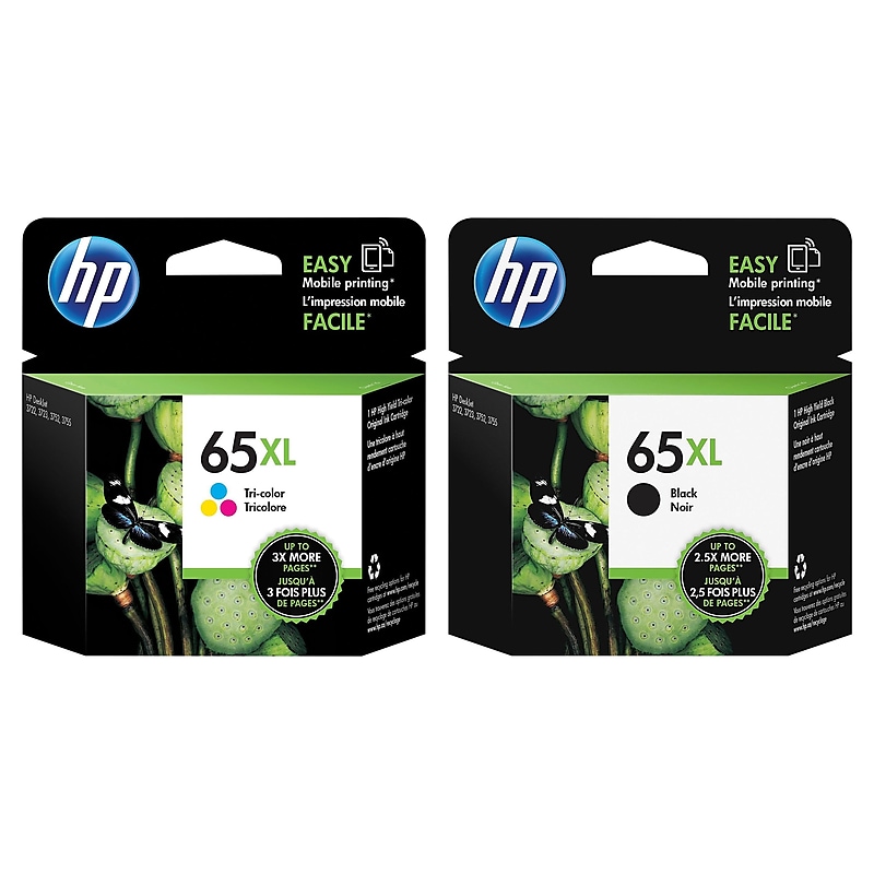 HP 65XL Black/Tri-Color High Yield Ink Cartridge, 2/Pack (T0A36ANXL-VB) image 1