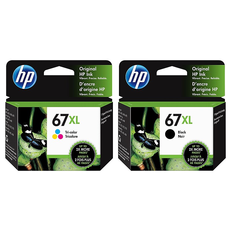 HP 67XL Black/Tri-Color High Yield Ink Cartridge, 2/Pack (3YP29ANXL-VB) image 1