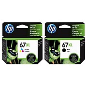 HP 67XL Black/Tri-Color High Yield Ink Cartridge, 2/Pack (3YP29ANXL-VB)