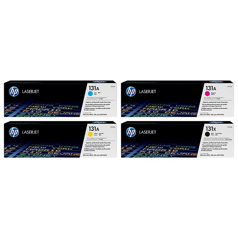 HP 131X/131A Black HIgh Yield and Cyan/Magenta/Yellow Standard Yield Toner Cartridge, 4/Pack (CF210AQ1XL-VB) image 1