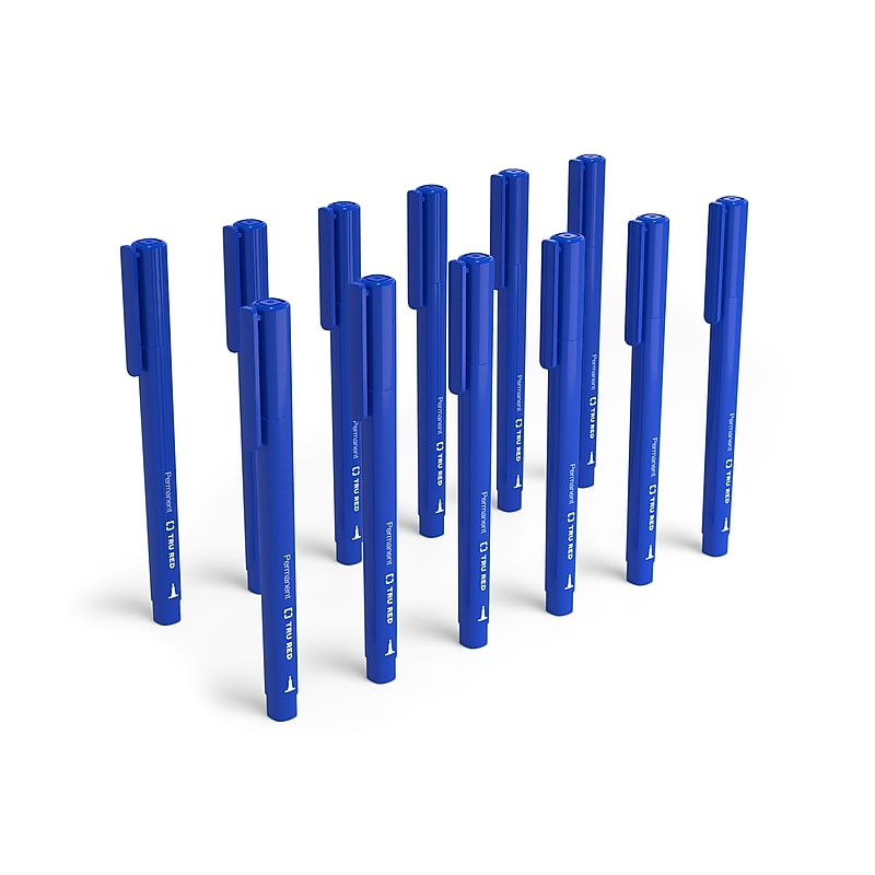TRU RED™ Permanent Markers, Ultra Fine Tip, Blue, 12/Pack (TR54537) image 1