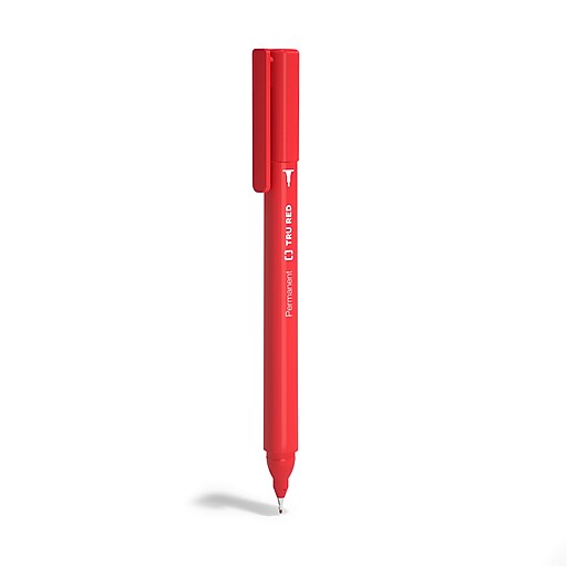 TRU RED™ Pen Permanent Markers, Ultra Fine Tip, Red, Dozen (TR54540) at