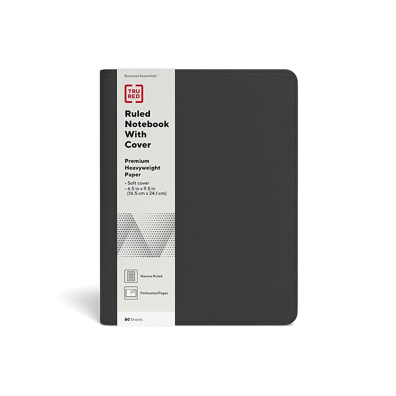 TRU RED™ Medium Folio Soft Cover Ruled Notebook, Black (TR54993) image 1