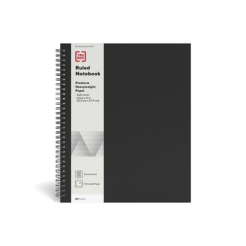 TRU RED™ Large Soft Cover Ruled Notebook, Black (TR54984) image 1