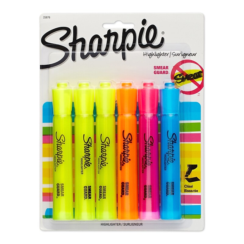Sharpie Tank Highlighter, Chisel Tip, Assorted, 6/Pack (25786PP/25076) image 1